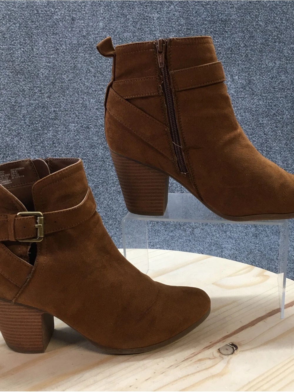 Time and Tru Brown Suede Ankle Booties with Buckle